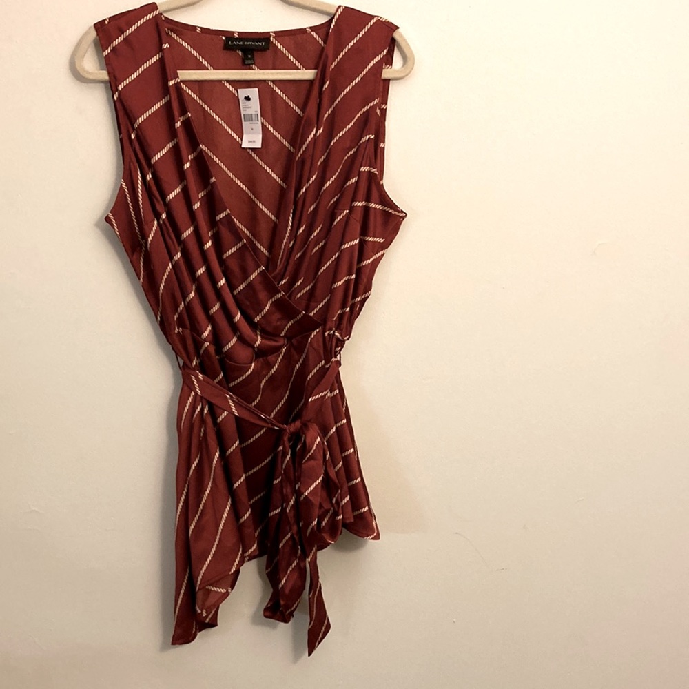 Lane Bryant sleeveless burgundy and cream stripe top size 18